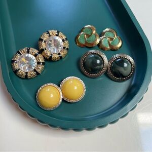 Four Pairs Vintage 1980s Large Maximalist Round Clip Statement Earrings Lot